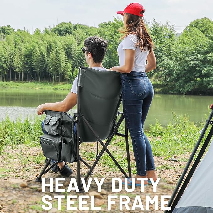 TIMBER RIDGE Oversized Folding Camping Chair High Back Heavy Duty for Adults Support up to 500lbs with Cup Holder, Side Pocket Cooler Bag 2 Pack