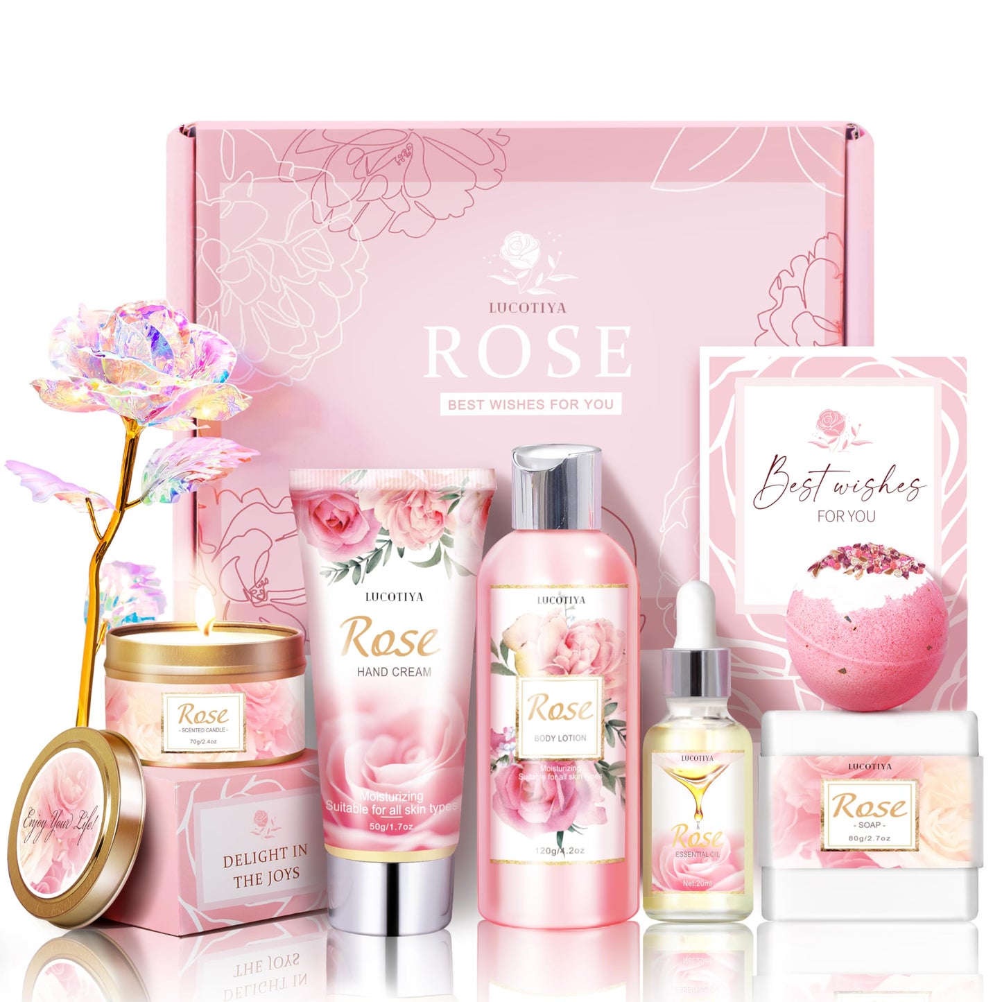 Gifts for Women, Happy Birthday Gifts for Women, Mothers Day Bath and Body Gifts for Woman with Unique Rose Self Care Gift, Home Spa Gift Basket for Mom, Girlfriend, Sister, Female Friends, Coworker