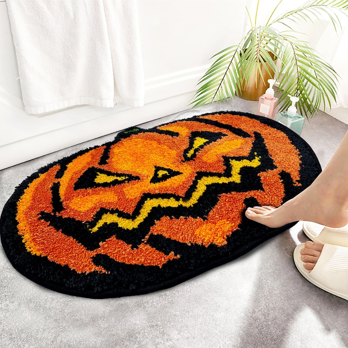 Hexagram Halloween Bathroom Rugs, Farmhouse Halloween Rugs for Bathroom Decorations for The Home, Pumpkin Bath Mats, Holiday Cute Pumpkin Decor Non-Slip 16x24 Inches