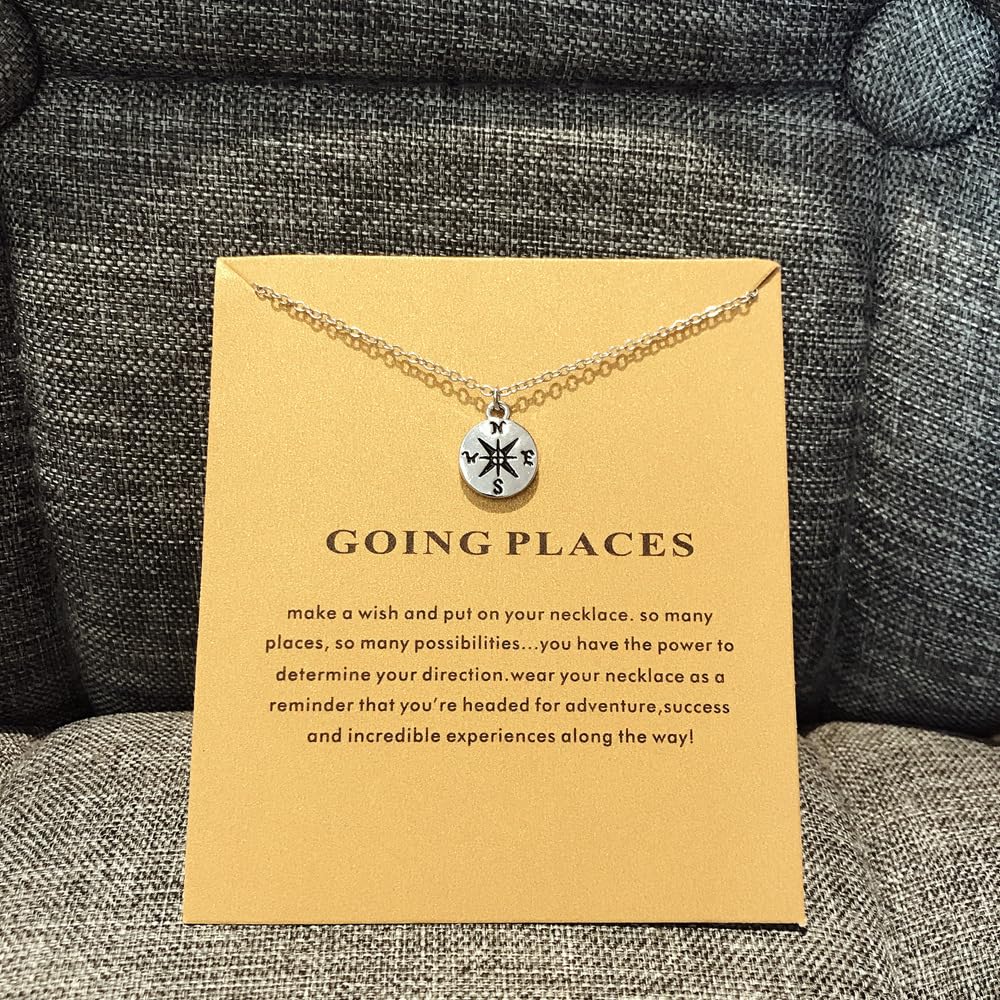 LANG XUAN Message Card Compass Pendant Necklace Friendship Starfish Good Luck Elephant Pendant Chain Necklace with Gift Card