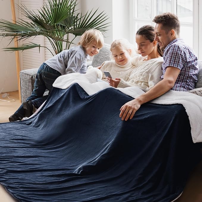 Bedsure GentleSoft Sherpa Fleece Oversized Cal King Blankets for Bed - Thick and Warm Throw for Women and Men, Soft Fuzzy Plush Large Blanket for Winter, Non-Heated, Navy, 112x98 Inches