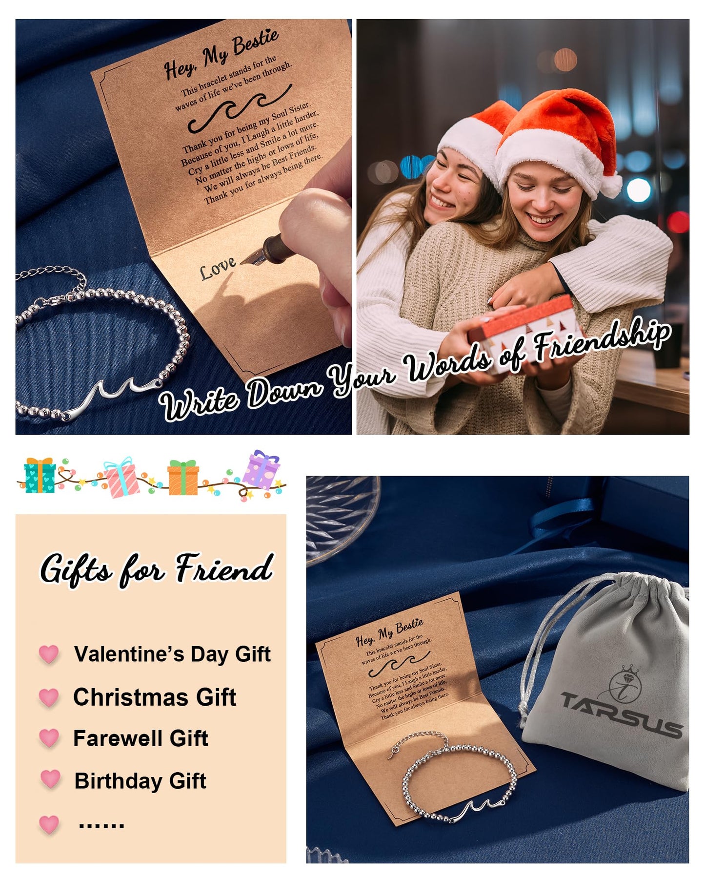 Tarsus Best Friend Birthday Gifts for Women, Unique Friendship Gifts for Women Best Friend Bracelet Friendship Bracelet Bestie Soul Sister Cool Christmas Mothers Day