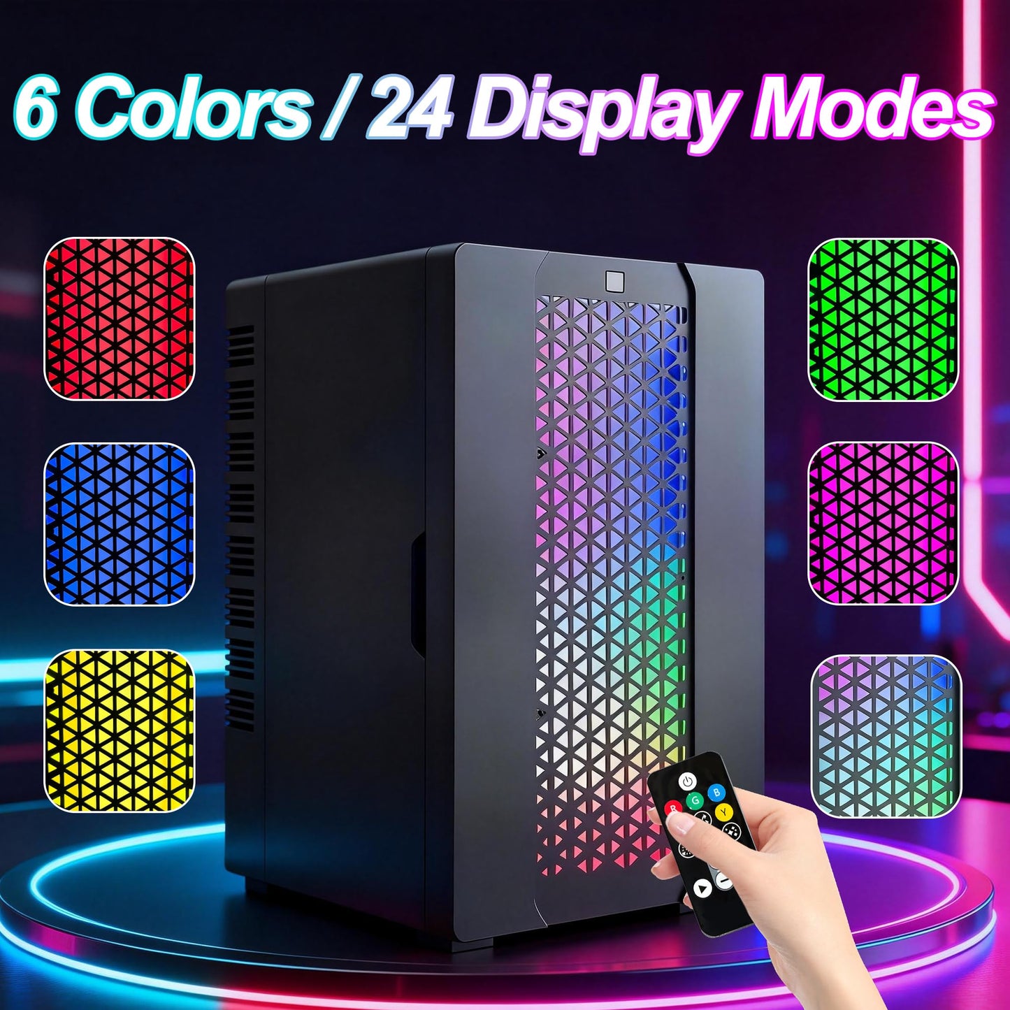 Mini Fridge, iceBlue 24 Display Modes Adjustable LED Light Gaming Mini Fridge, 10 Liter /4 Bottles Wine Fridge, Wine Cooler, Skincare Fridge with Remote Control for Bedroom, Office, Dorm, Gift (Black)