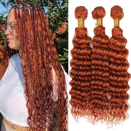 Habiliana Bundles Human Hair 18 20 22 Inch Deep Wave Orange Ginger Bundles 11A Unprocessed Brazilian Virgin Quick Weave Hair Extensions for Black Women