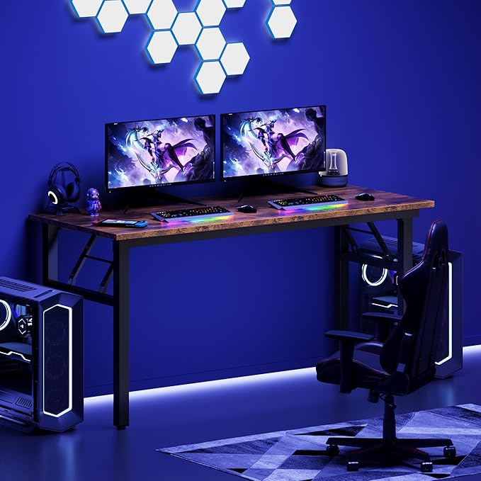 DlandHome Computer Desk, 59.8Inch Office Desk Computer Table, Study Writing Study Desk for Home Office, Retro + Black Leg