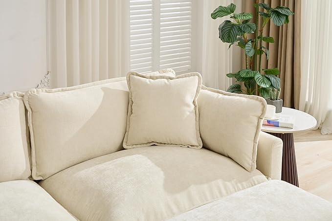 SoarFlash 149.61" Chenille Sectional Sofa, Comfy L Shaped Modular Coush Sofa with Ottoman, Modern 4 Seat Couch Deep Seat Sofa Set for Living Room,Beige