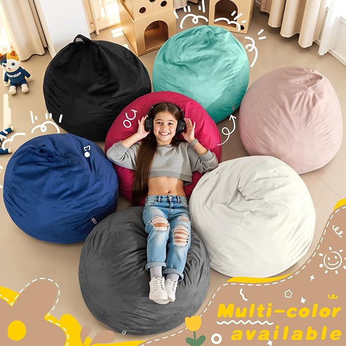 HABUTWAY 2FT Bean Bag Chair, 2' Beanbags Small Bean Bag Chairs with Filling, Teardrop Bean Bag Chair Luxurious Velvet Ultra Soft Fur with Removable Cover(Khaki)