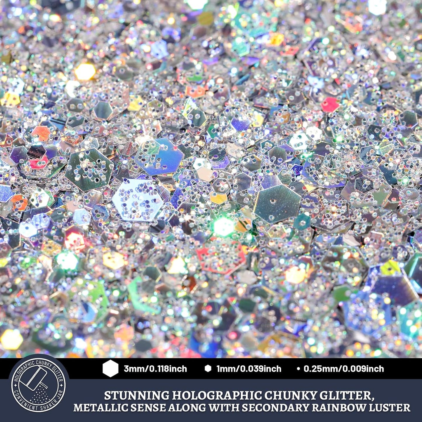 LEOBRO Silver Glitter, 160G/5.64OZ Holographic Chunky Glitter for Crafts, Resin, Body Nail Face Hair, DIY Decorations