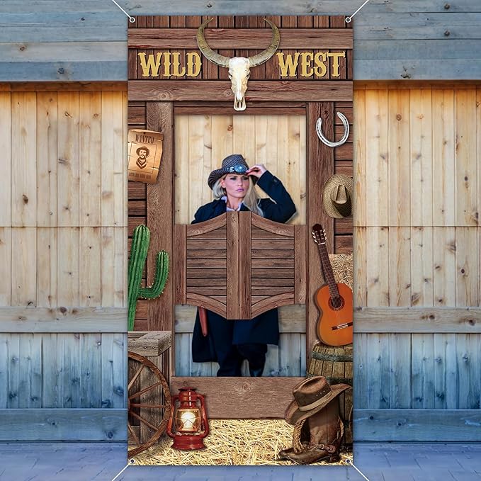 Wild West Party Decorations West Cowboy Photo Booth Prop Western Door Rodeo Banner Large Fabric Cowboy Backdrop Background...