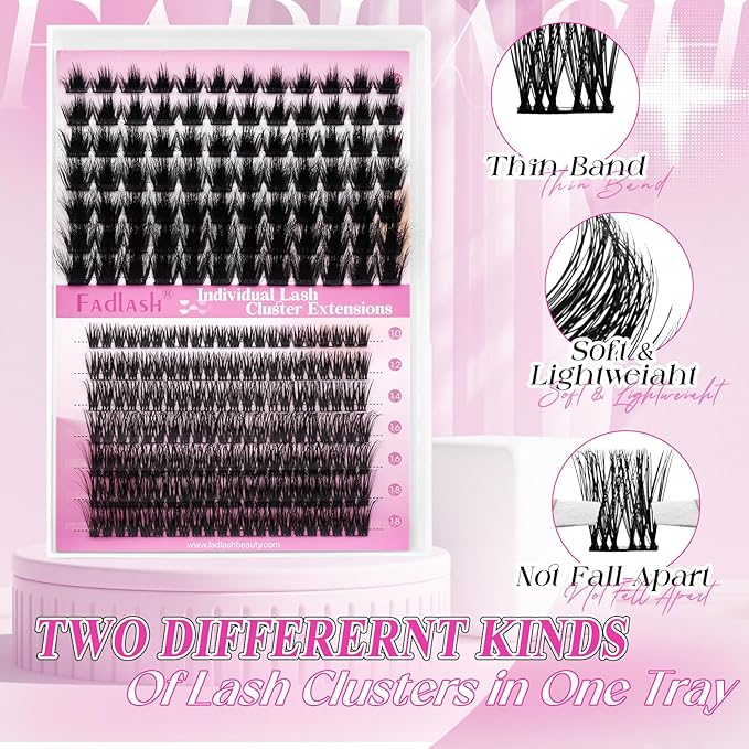 FADLASH Lash Clusters Individual Lashes 10-18mm Eyelash Clusters D Curl DIY Lash Extension Clusters Wispy Cluster Lashes (KLS242+CLS015-07D-Mix10-18)