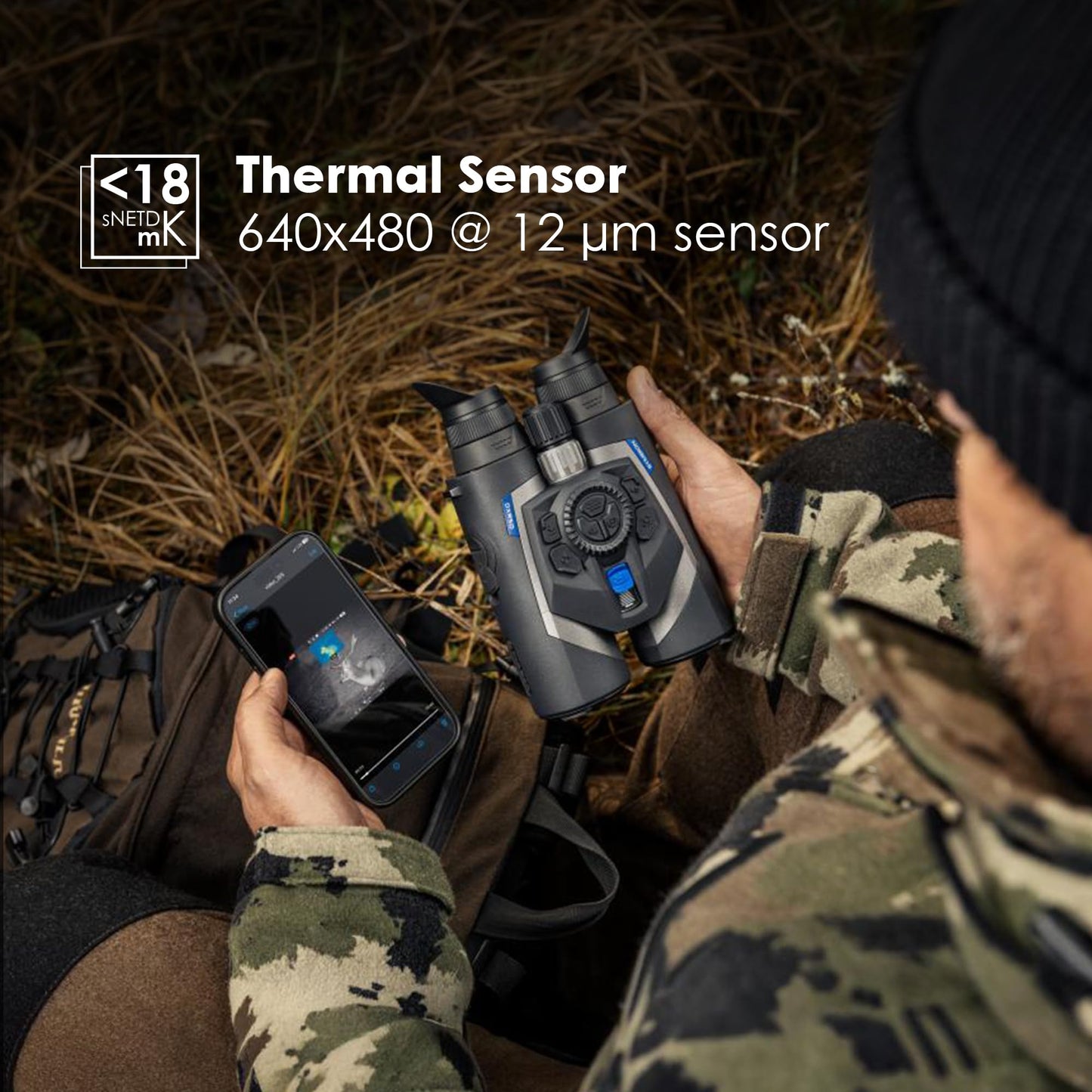 Pulsar Symbion DXR50 LRF Thermal and Digital Night Vision Binoculars with Laser Range Finder, 640x480 12 µm Sensor, 4-32x Magnification, Long Range Binoculars