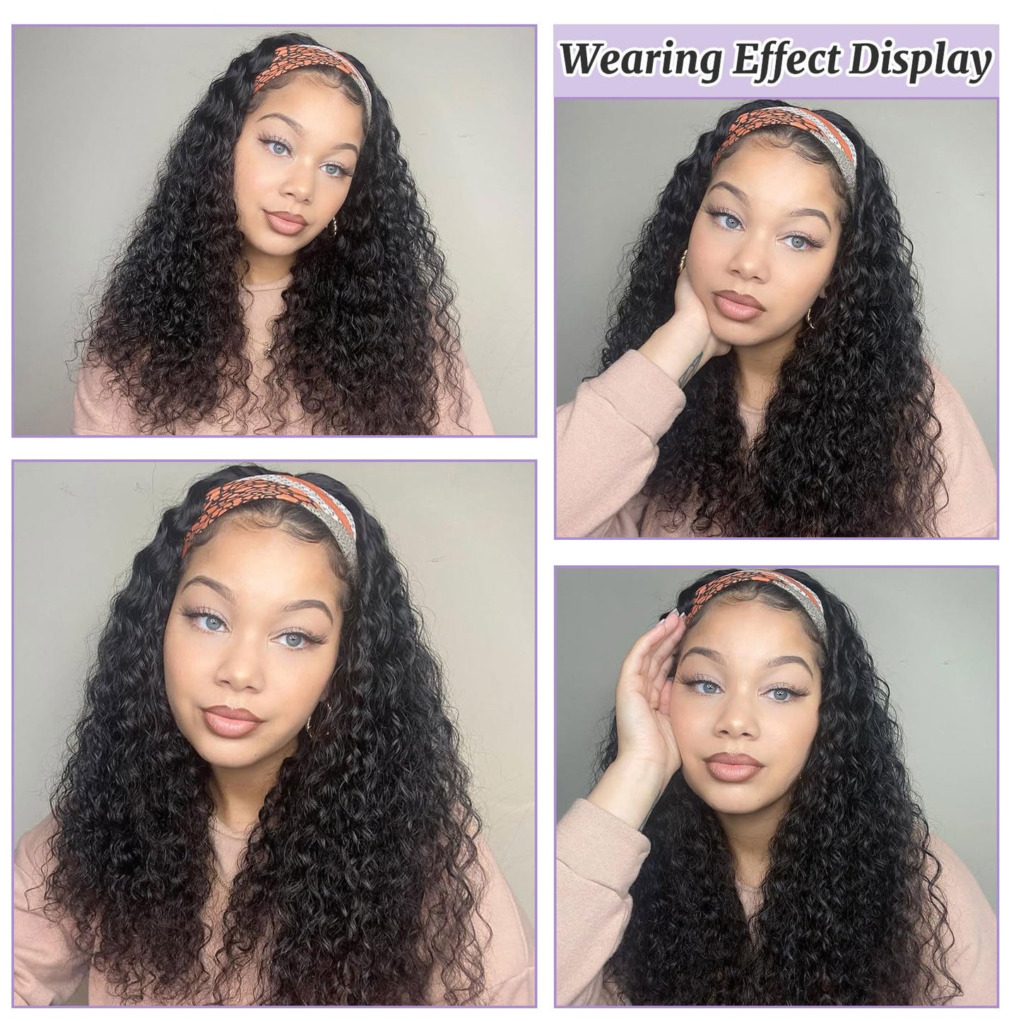 DSEKCAIN Deep Wave Headband Wig Human Hair 22 Inch 200 Density 100% Real Human Hair Deep Curly Headband Wig No Glue No Sew In Gl
