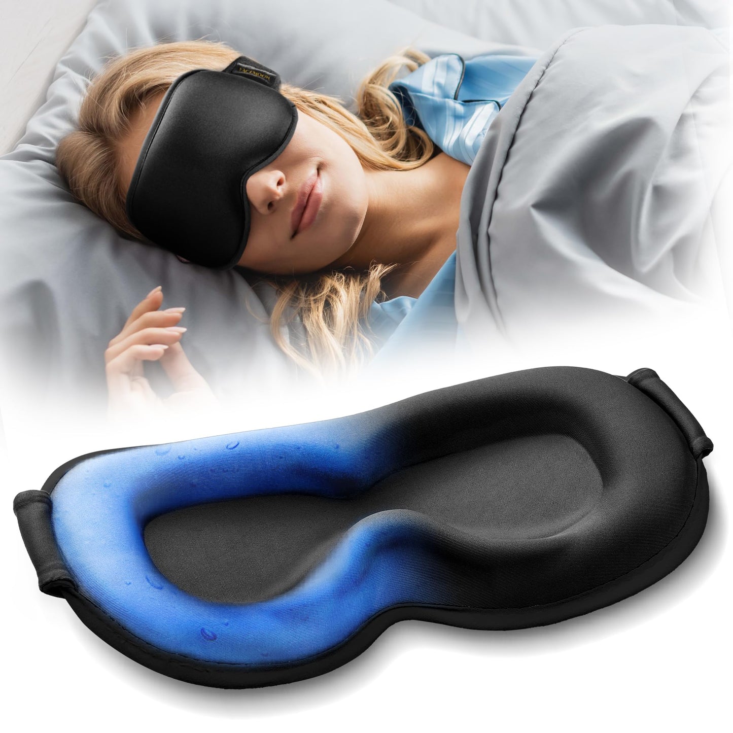 3D Weighted Cooling Gel Eye Mask – 6oz Weighted Eye Mask for Sleeping, 100% Blackout Gentle Pressure Sleep Mask, Ice Cold Gel, Migraine & Headache Relief, Eye Care, Eye Cover Blindfold for Women Men