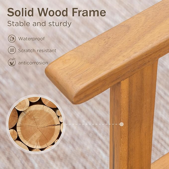 PHI VILLA Outdoor Acacia Wood Dining Chairs Set of 6, Armchairs with Strong Wicker Back & Seat, Farmhouse Style Teak Patio Deck Yard Balcony Garden Furniture