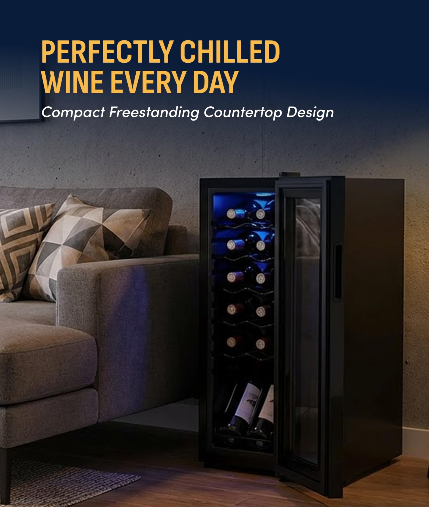 NewAir 10" Wine Fridge for 12 Bottles | Freestanding Wine Cooler Refrigerator with Glass Door | Compact Countertop Storage with Precision Cooling & Quiet Operation | Black