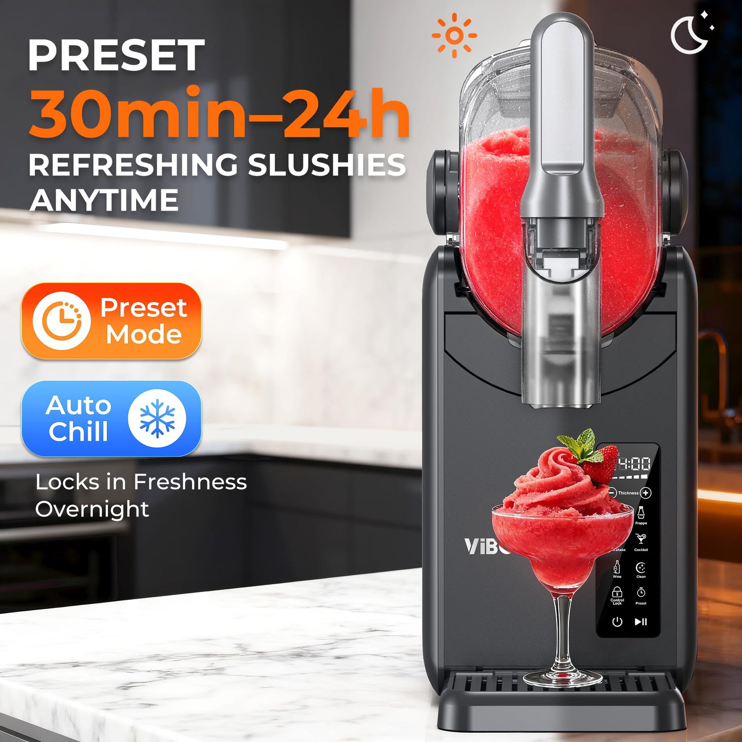 Slushie Machine for Home, 88 oz Frozen Drink Maker with Timer & Auto-Fresh Keep, Smart Display, Self-Cleaning, Quiet Operation, No Ice Needed, Perfect for Margaritas, Frappés, Milkshakes & More