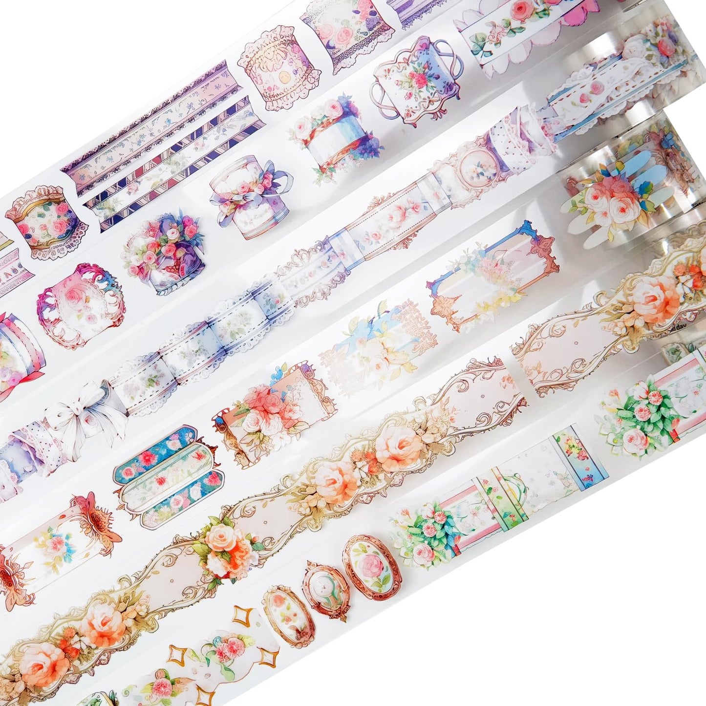 Romantic Silk Road PET Tape Set, 6 Rolls of Vintage Ephemera for Junk Journaling, Scrapbooking, Crafting, DIY Projects, Diaries, and Art Supplies