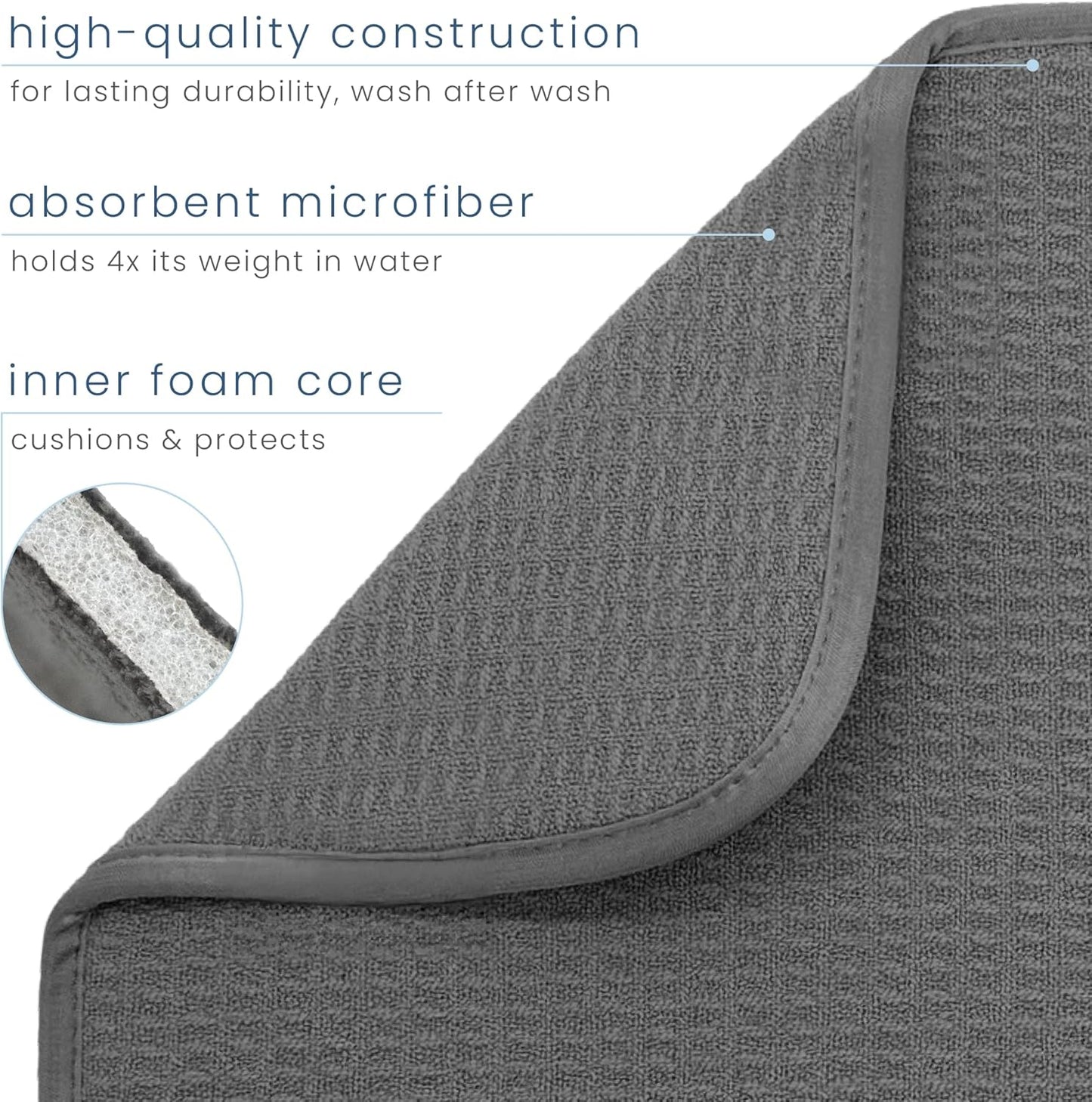 S&T INC. Dish Drying Mat XL 2 Pack, Highly Absorbent Microfiber Kitchen Counter Mat Value Pack, Dish Drying Pad for Dishes, Utensils, Pots and Pans, Extra Large 18" x 24", Charcoal Grey