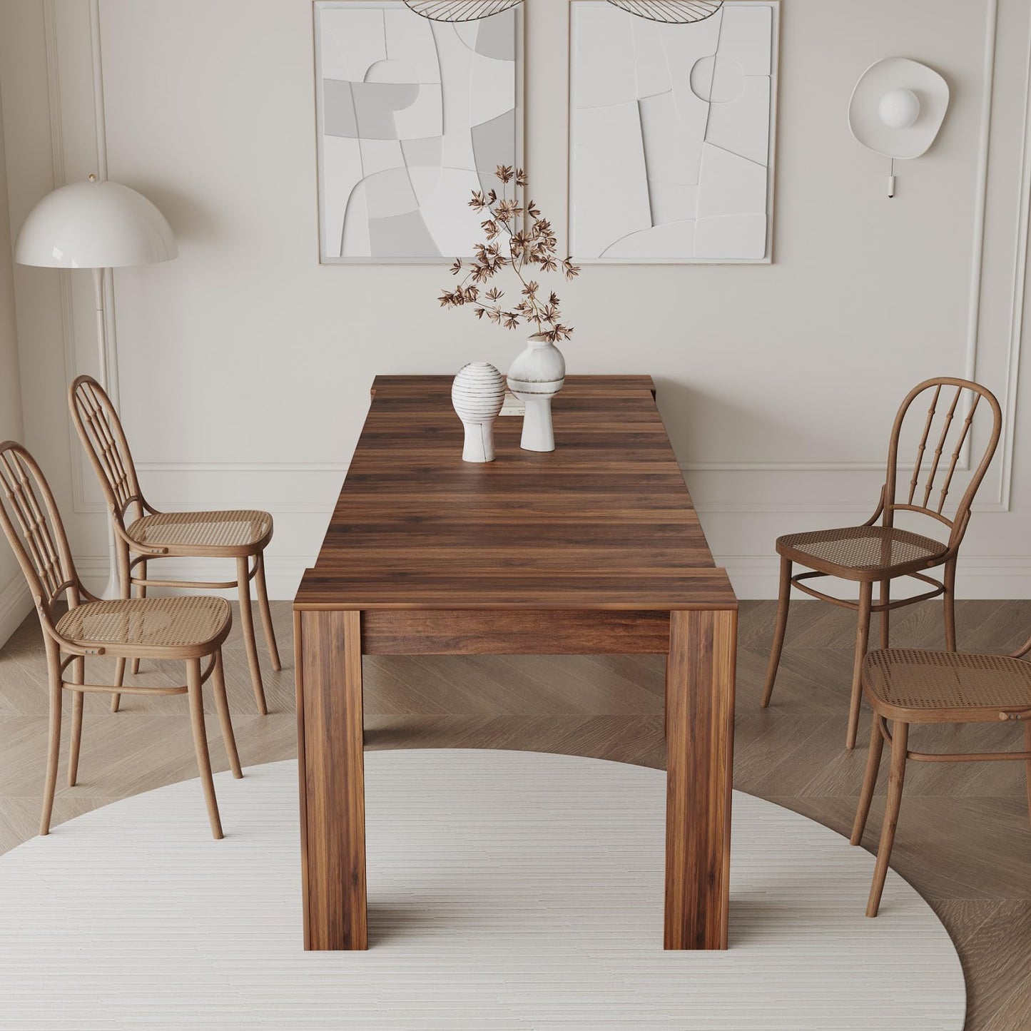 KEIKI 20"-118.5" L Extendable Foldable Dining Room Table for 1-10 People, Wood Multifunctional Rectangle Expandable Console Kitchen Living Meeting Room Furniture, 6 Tabletop Length Options, Walnut