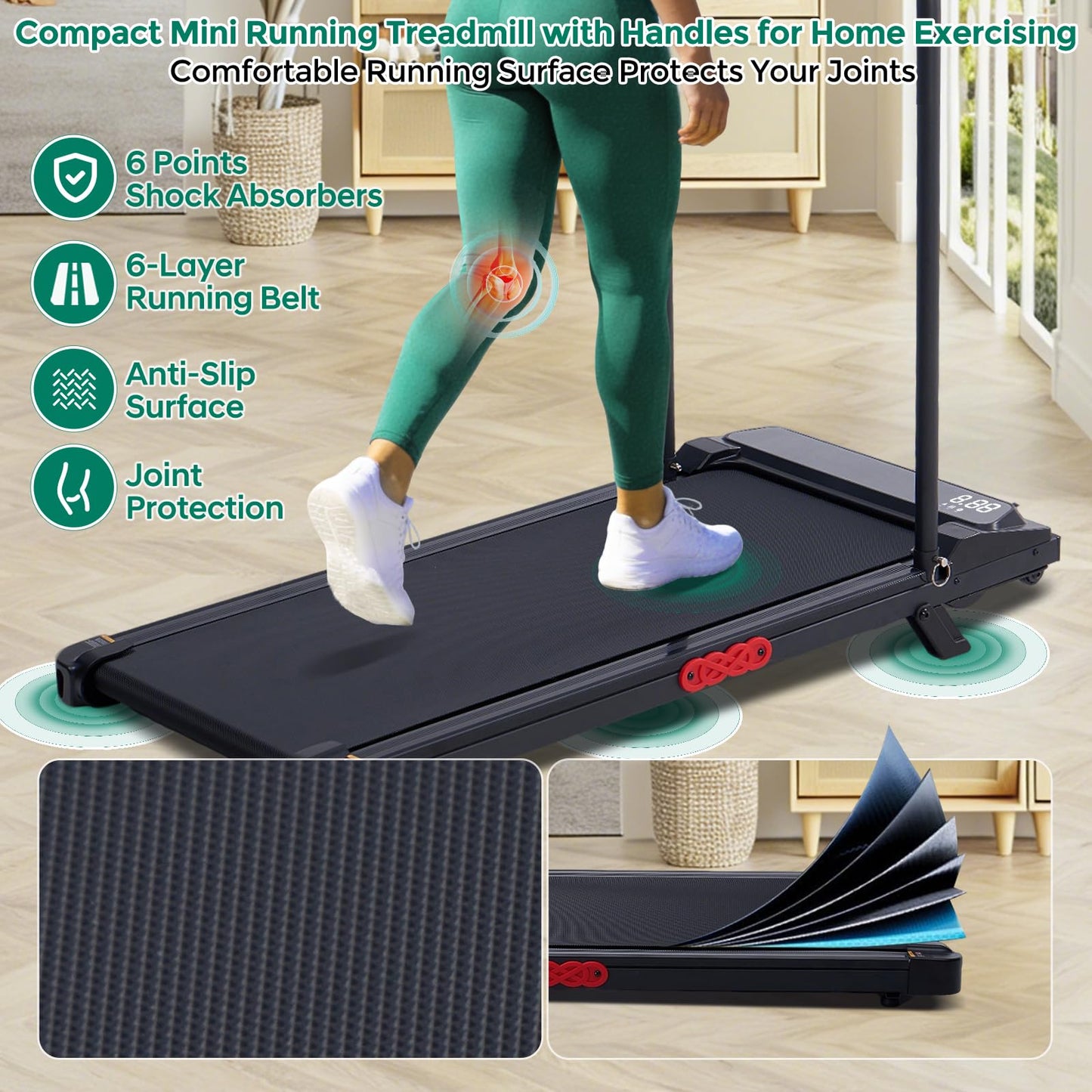 Walking Pad Treadmill with Handle Bar and Incline, 0.6-7.6MPH Electric Under Desk Treadmill for Home Small, 350LBS Mini Small Treadmills with Handles, 3.0HP Portable Treadmills for Home Exercising