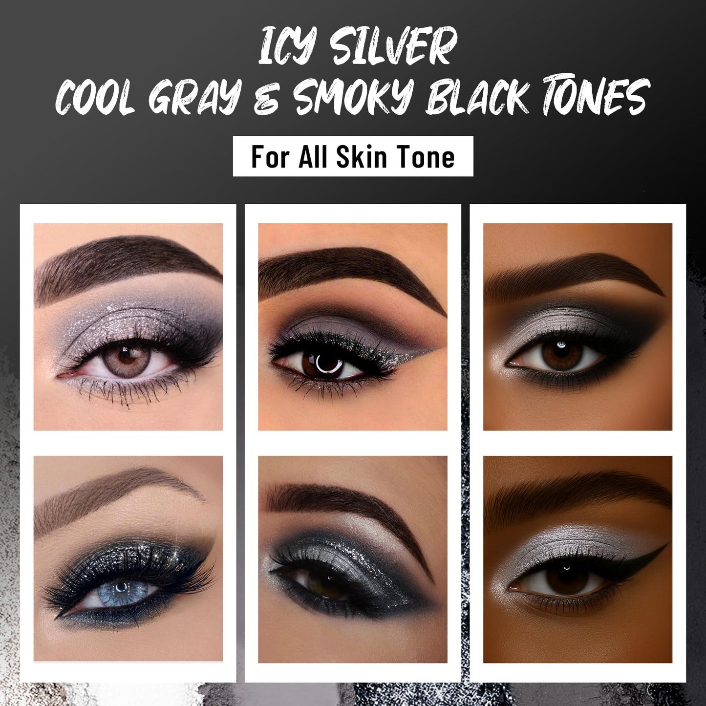 SUSIKEKI Black Eyeshadow Palette with Mirror Silver Gray Black Tones Matte Shimmer Smokey 6 Colors Mini Eye Shadow Pallet Travel