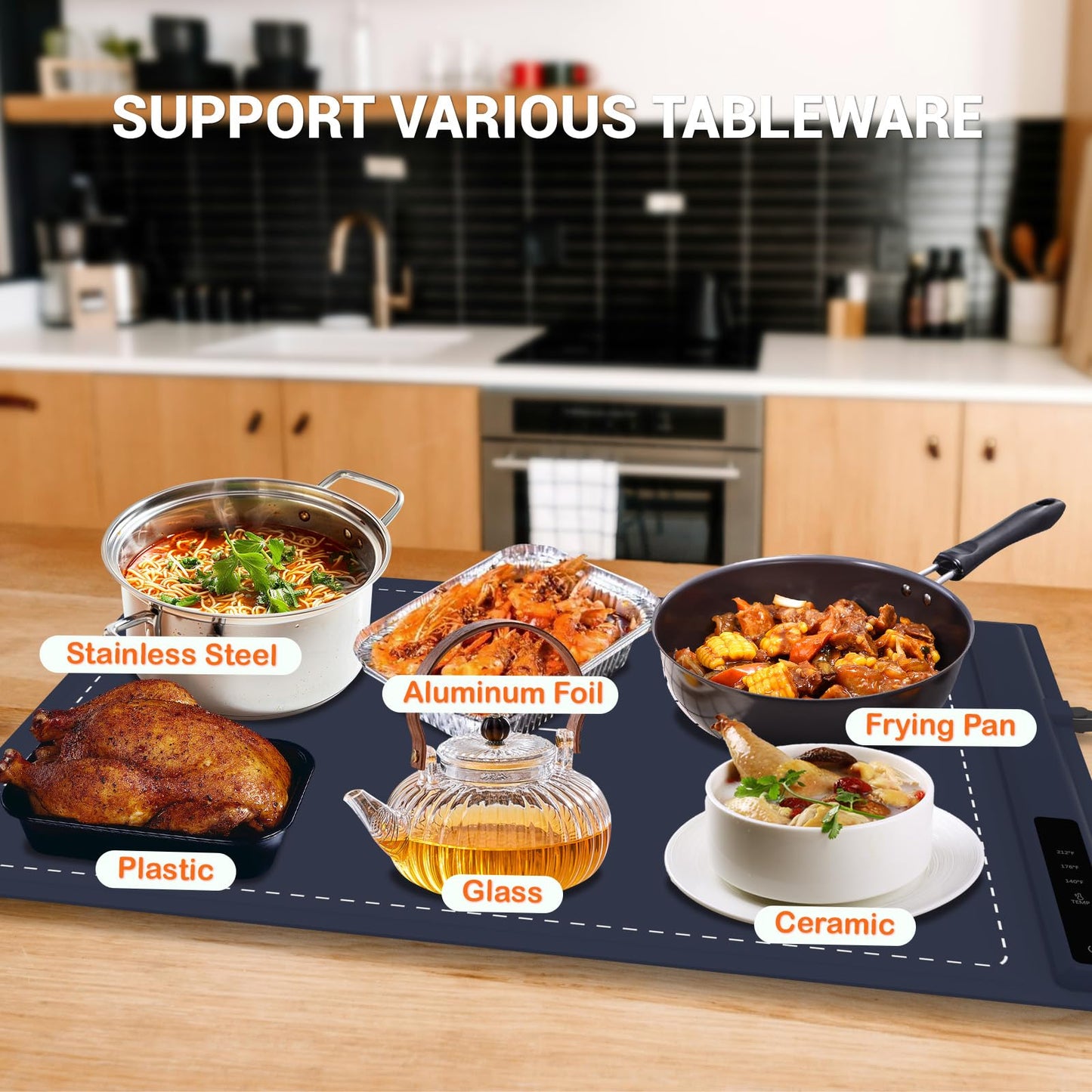 Electric Warming Tray - 3 Modes &Full Surface Heating,Rollable & Portable,Premium Silicone Nano-Material,3 Temperature Settings,Auto Shut-Off -Versatile Food Warmer for Gatherings,Parties (Dark Blue)