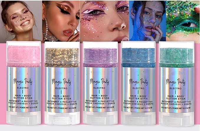 MAEPEOR Body Glitter Stick 6 Colors Holographic Mermaid Sequins Chunky Face Glitter Stick Singer Concerts or Music Festival Rave Body Makeup (Color 02)
