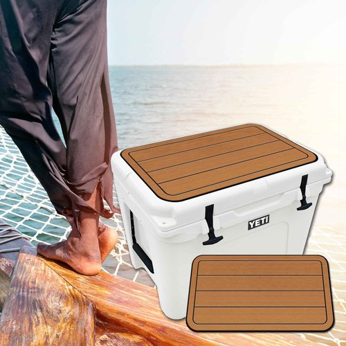 USATuff SeaDek EVA Mat Cooler Pad fits YETI 45 Tundra | Peel & Stick Application | Non Slip Comfort Accessories - Teak Lines (Mocha-Black)