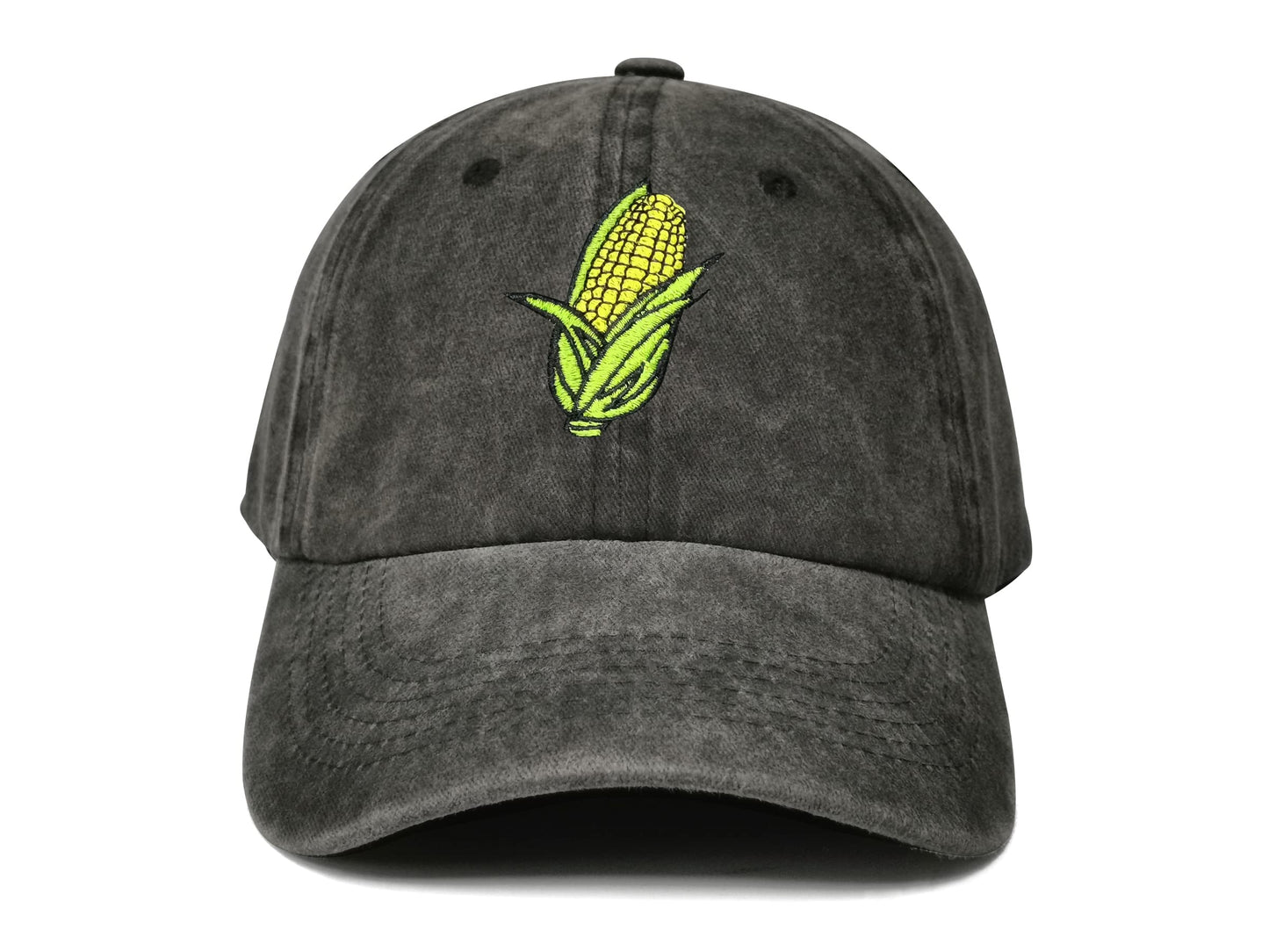Hepandy Corn Hat Gifts, Embroidered Baseball Cap for Women Men, Embroidery Washed Black Outdoor Adjustable Hat, Cotton Snapback Dad Hat
