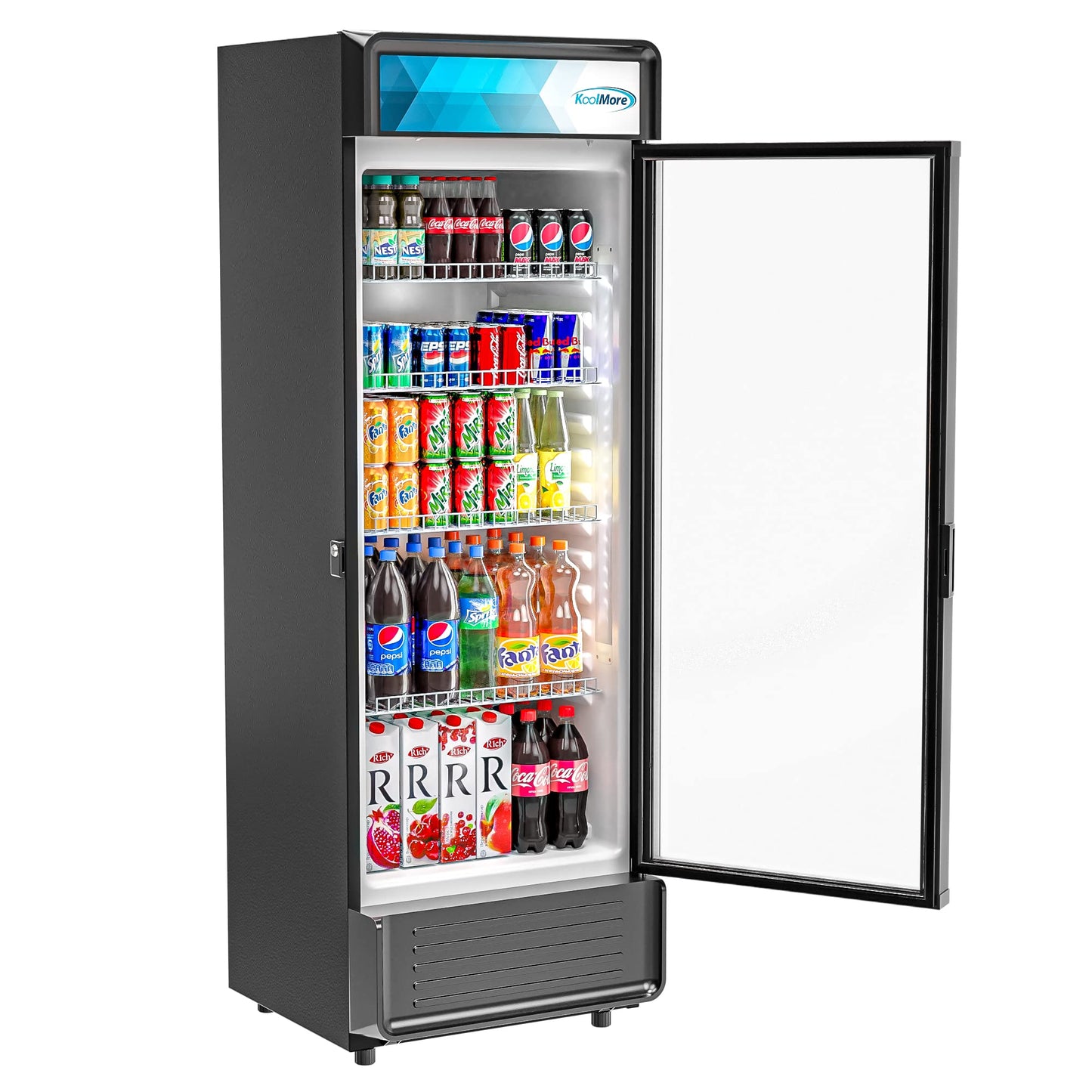 KoolMore Commercial One Glass Door Display Upright Beverage Refrigerator Cooler Merchandiser - 12 Cu. Ft [Black] (MDR-1GD-12C)