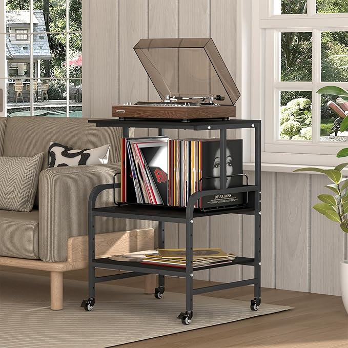 STEELIST Black Printer Stand, Large Printer Table with Wheels, 32.48 X 22.05 X 18.9 Home Office Rolling Stand with Adjustable Shelf, Heavy Duty Printer Cart for Scanner, Fax, Black Ebony