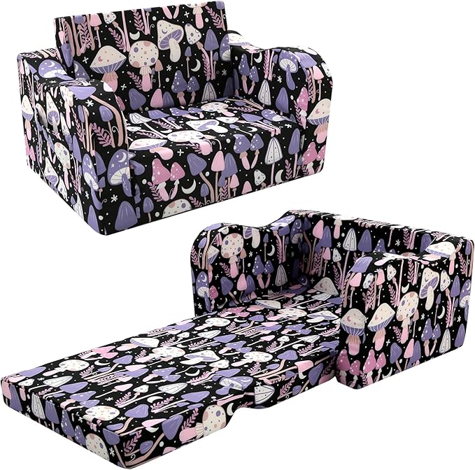 MeMoreCool Toddler Couch Chair – Foldable Kids Sofa for Ages 1–3, Fold-Out Bed with Side Pocket, Comfy & Washable Detachable Cover | Cute Patterns | Lightweight Lounger for Playroom, Naptime, Gifting
