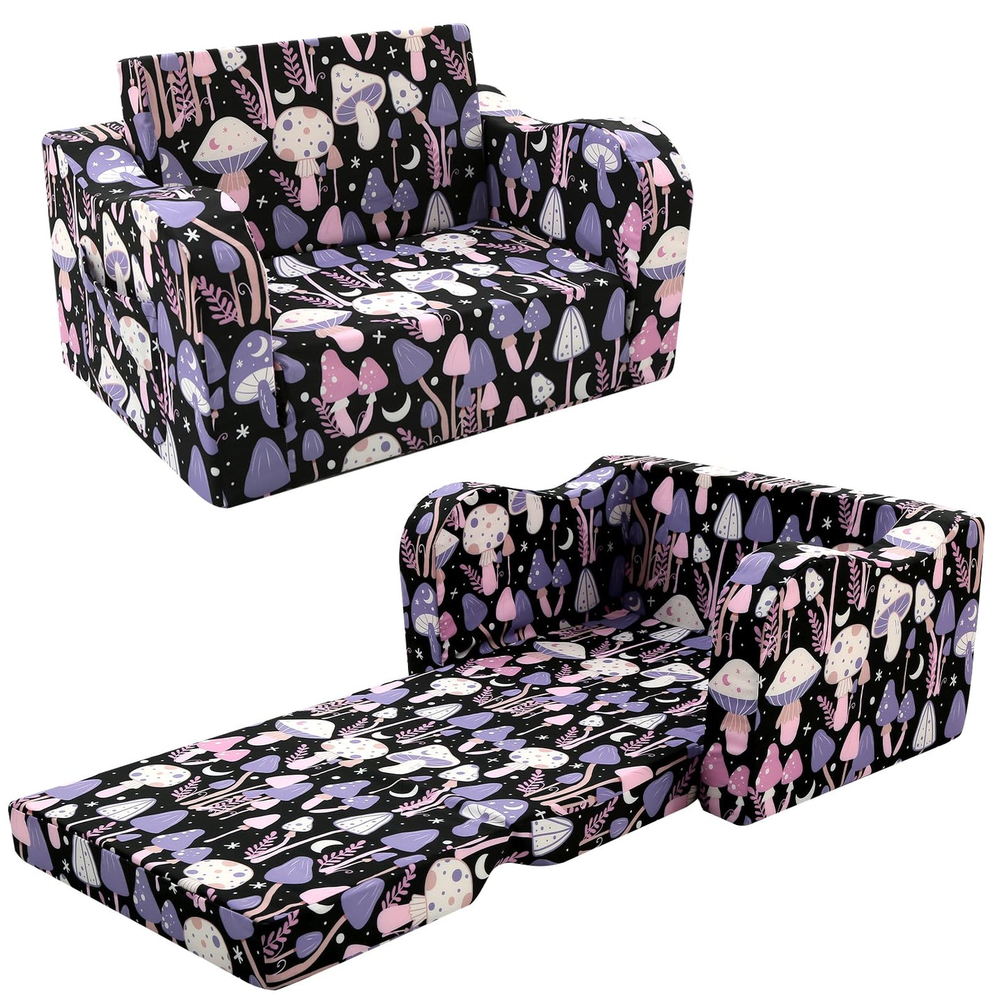 MeMoreCool Folding Kids Couch, Foldable Chair Comfy for Toddlers 1-3, Fold Out Sofa Bed 2-in-1 for Playroom, Lounge Seat for Boys & Girls
