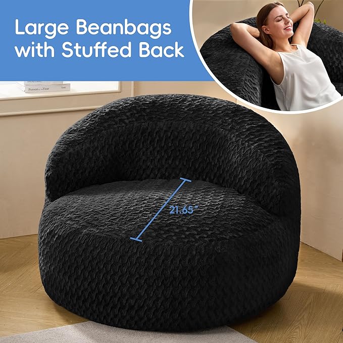 Hobestluk Bean Bag Chair Giant Bean Bag Chairs for Adults Big Bean Bag Chair with Memory Foam Filler Adults Large Beanbag with Faux Fur Cover for Bedroom (Chevron Black,Large)