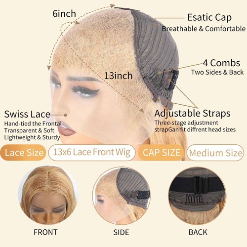 KERUISI 26 Inch Honey Blonde Wig Human Hair 200% Density 13x6 Body Wave Pre Plucked Glueless HD Transparent Lace Frontal Wigs Human Hair for Women