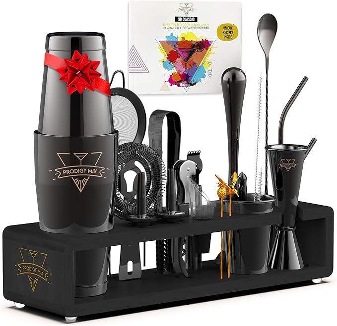 Elite Mixology Bartender Kit 20-Piece Boston Cocktail Shaker Set for Mixing with Stand- Indestructible Bar Accessories Bar...
