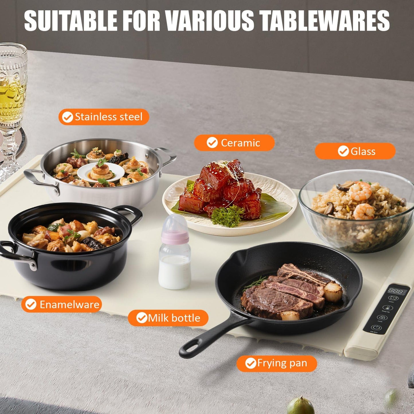 Food Warming Mat - Electric Warming Tray with 5 Levels of Temperature Control, Portable Food Warmer for Parties, Buffets, and Travel