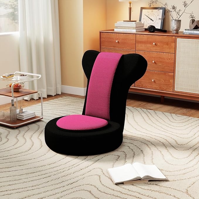 Giantex Floor Chair for Adults, Floor Gaming Chair with 5-Level Adjustable Backrest and 14 Headrest Positions, Breathable Mesh Cover, Seating Lounge Chair for Reading, Meditation, Watching TV (Pink)