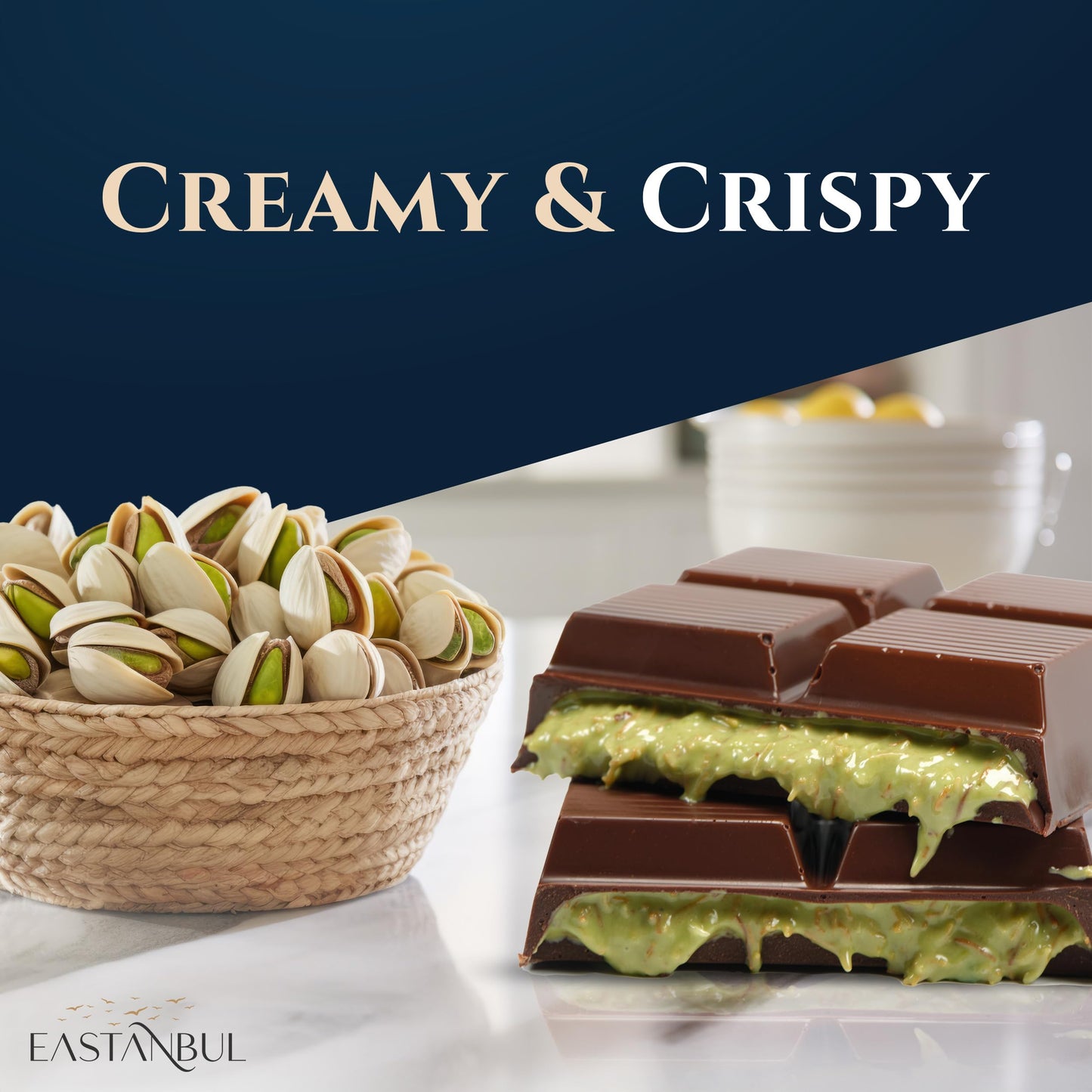 Eastanbul Dubai Dark Chocolate Bar Pistachio, 7oz, Premium Belgium Chocolate, Pistachio Dubai Bar, Viral Candy with Shredded Phyllo Dough, Knafeh, Gift Box
