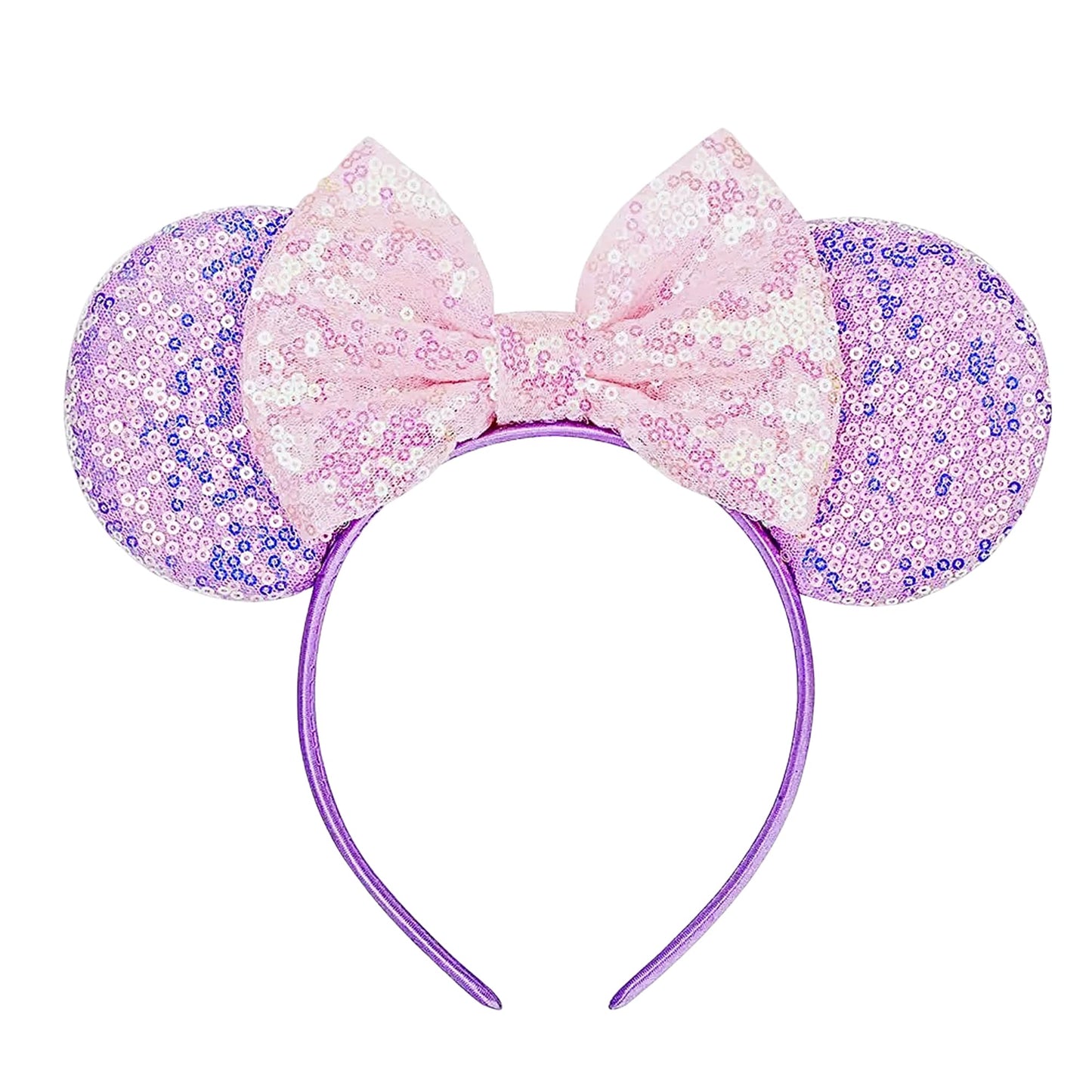 ASHONE Mouse Ears Headbands for Women Groups Mouse Ears Shiny Bows for Birthday Themed Events Accessories Party (Purple1, One Si