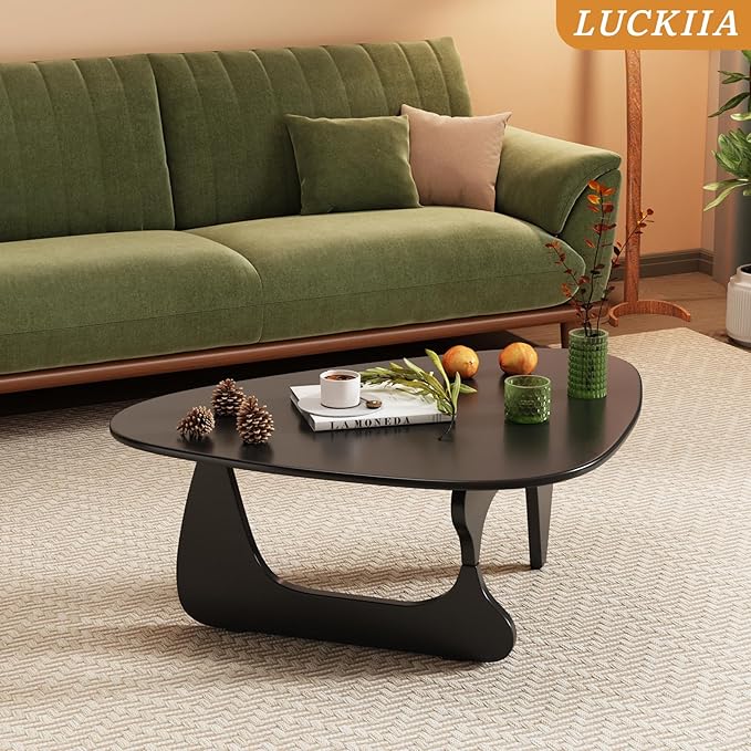 LUCKIIA Coffee Tables Wood Small Farmhouse Coffee Table Mid-Century Modern Wood Center Table for Living Room, Black, 35 Inch