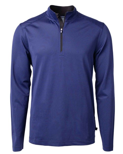 Cutter & Buck Virtue Eco Pique Micro Stripe Recycled Mens Quarter Zip, Tour Blue/Black, M