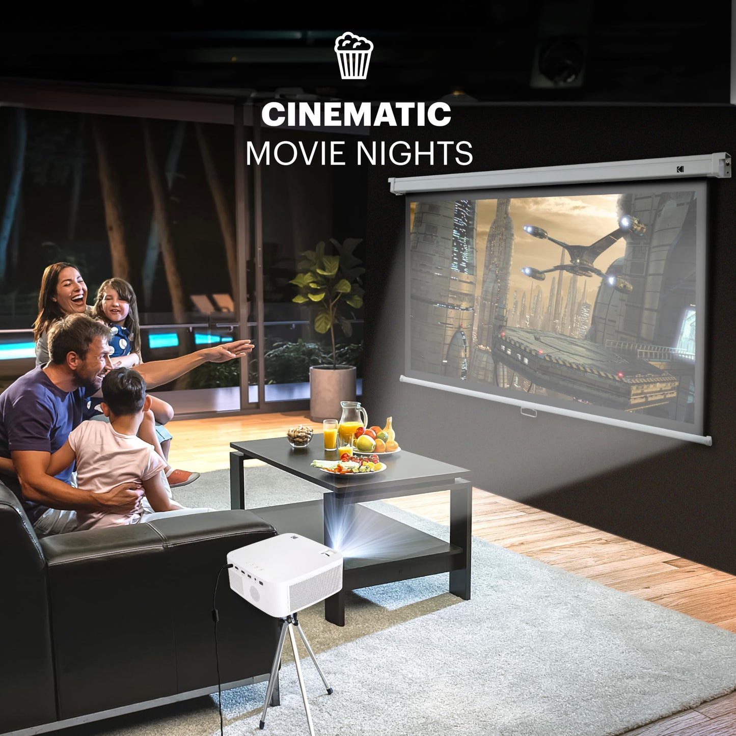 Kodak Manual Pull-Down White Projector Screen 92" Inch | Large 16:9 Office, Home Movie Theater Screen with Wall & Ceiling Mount Options, Easy-Clean Matte Fabric & Retractable Hanging Design | Indoor.