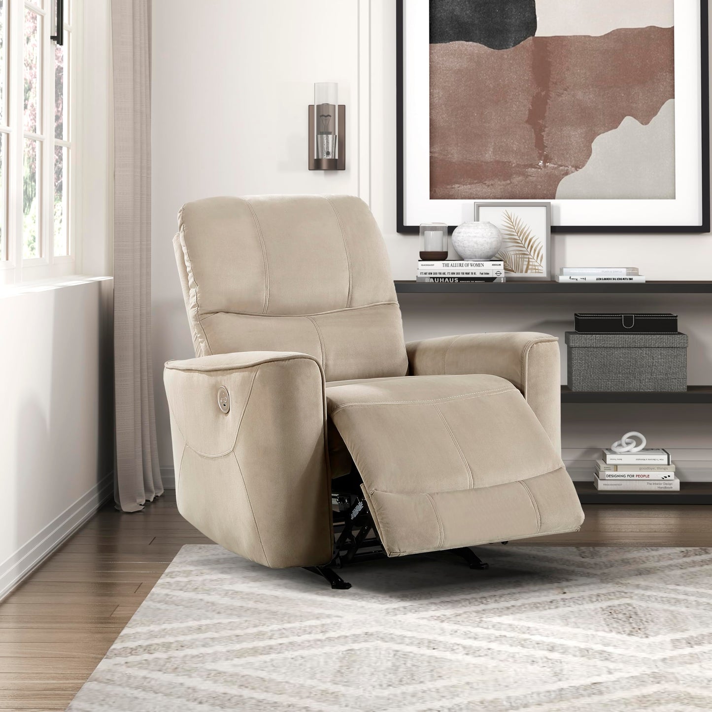 Lexicon Power Recliner Chair Living Room Velvet Reclining Sofa Chair, Home Theater Seating, Power Rocker Recliner Sofa Chair for Living Room/Office/Apartment, Light Brown