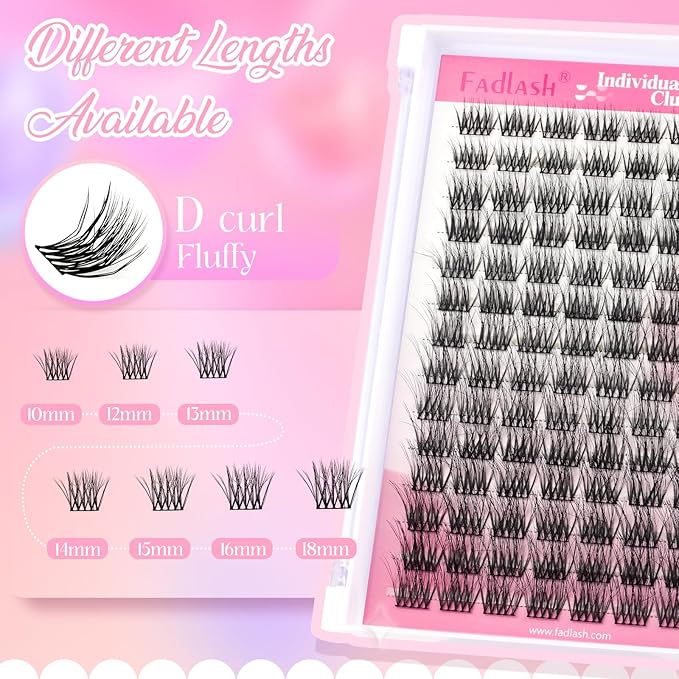 FADLASH Cluster Lashes Fluffy 10-18mm Lash Clusters Volume Lash Extension 112Pcs 3D DIY Lash Clusters D Curl Individual Lashes (R03-0.07-D,10-18mm)