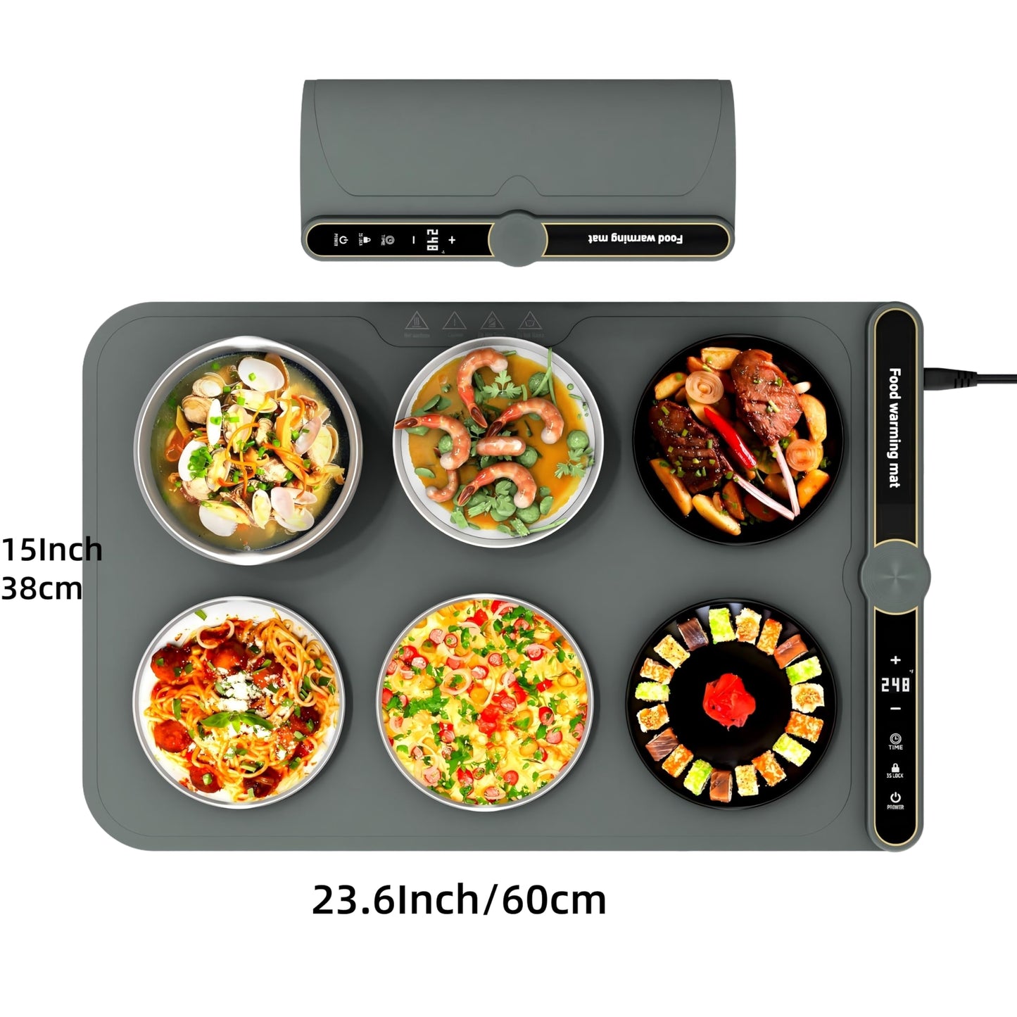 LYSXP 2025 Food Warming Mat, 15x23.6Inch 9-Level Temperature Adjustment, Multi-Functional Food Heater for Parties and Daily Use (Grey)