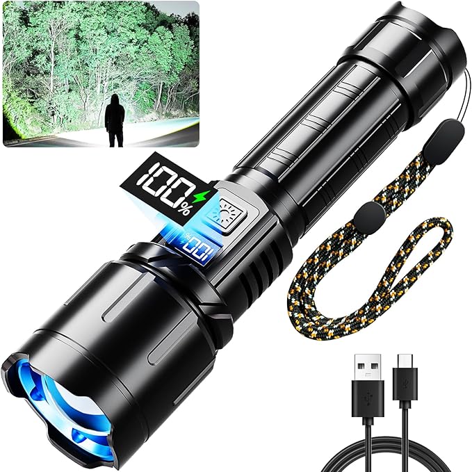 KNIBO Rechargeable Flashlight 99000 High Lumens, LED Super Bright Flash Light, Tactical Flashlights with LCD Power Displa...