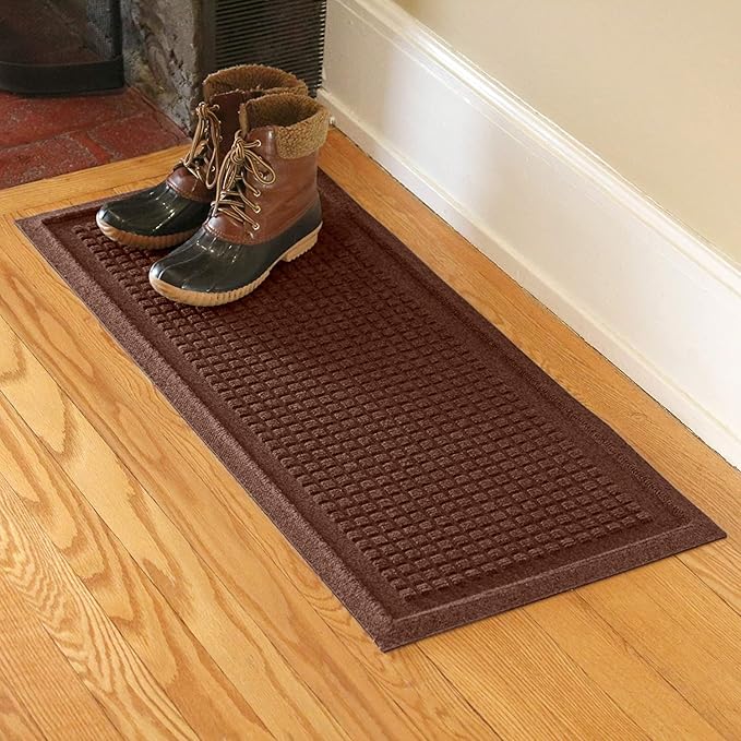 Bungalow Flooring Waterhog Indoor/Outdoor Boot Tray, 15 by 36 inches, Made in USA, Skid Resistant, Easy to Clean, Catches Water and Debris, Squares Pattern, Dark Brown