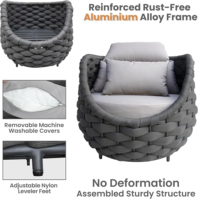 Erotr 6-Piece Alumunim Outdoor Seating Set: All-Weather Patio Accent Furniture Sofa Set, Hand Woven Rope, No Assembly, Modern Garden Lounge Conversation Set for Backyard Deck Porch Poolside Hotel