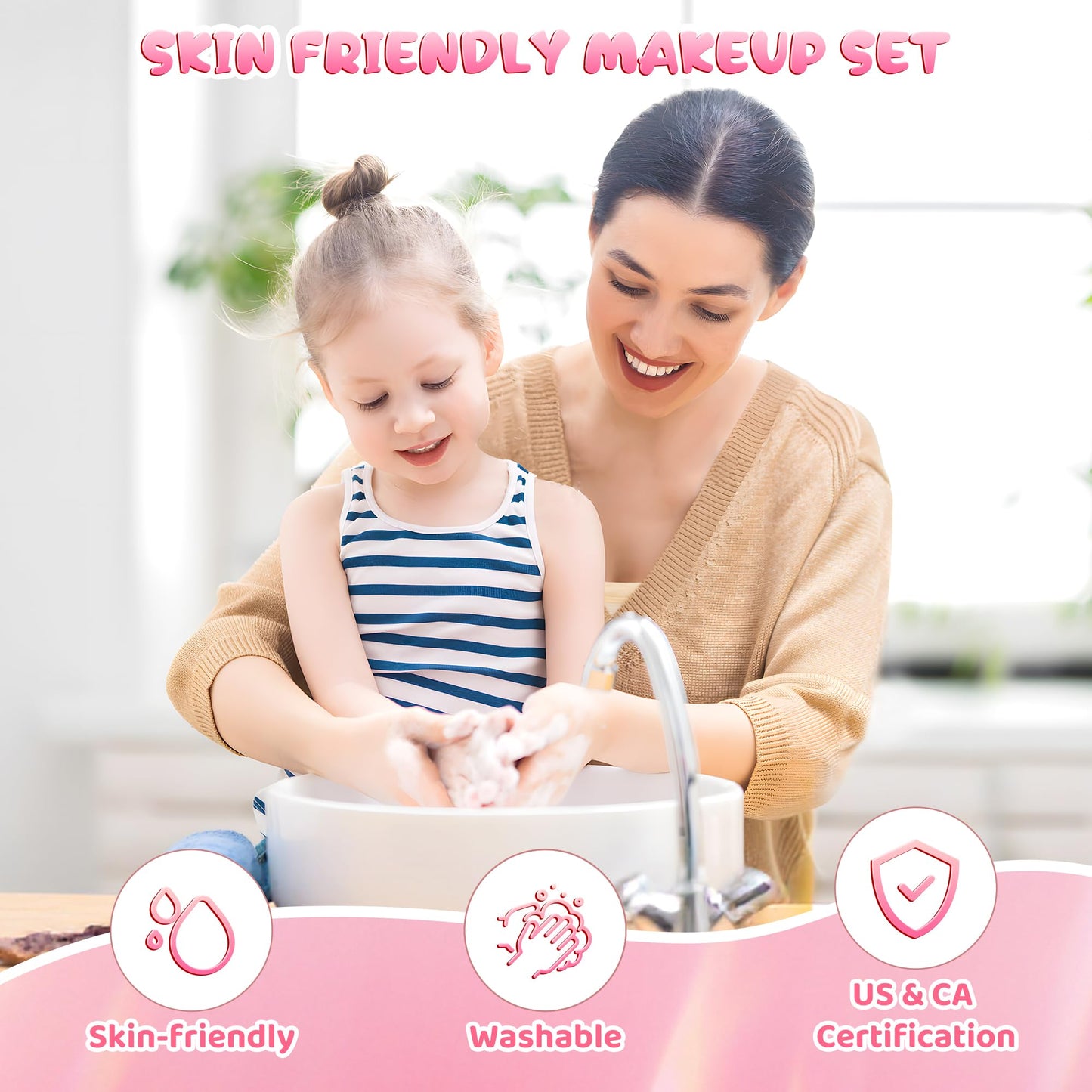 PERRYHOME Kids Makeup Sets for Girls 5-8, 57 Pcs Kids Makeup Kit for Girls Non-Toxic Washable Real Cosmetic Set, Toddlers Birthday Gifts Princess Toys for 3 4 5 6 7 8 9 10 11 12 Year Old (Pink)